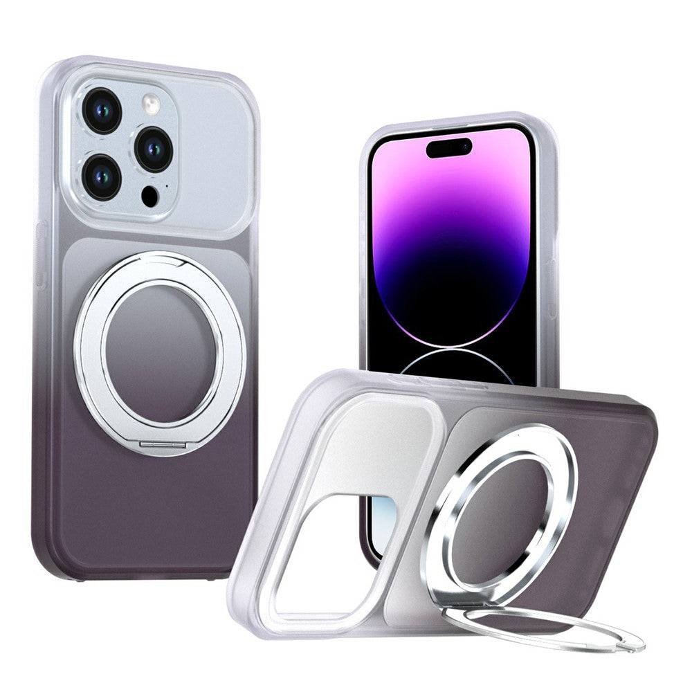 Til iPhone 14 Pro Magnetisk Etui Roterbar Støttefod Gradientfarve PC + TPU Telefoncover