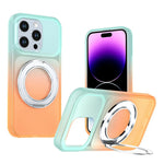For iPhone 14 Pro Max Magnetic Case Rotary Kickstand Gradient Color PC + TPU Phone Cover
