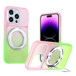 For iPhone 14 Pro Max Magnetic Case Rotary Kickstand Gradient Color PC + TPU Phone Cover
