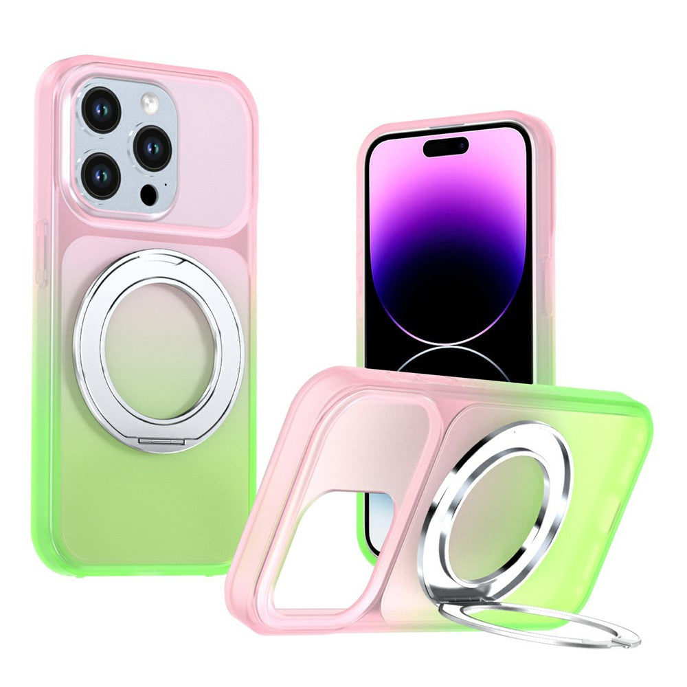 For iPhone 14 Pro Max Magnetic Case Rotary Kickstand Gradient Color PC + TPU Phone Cover