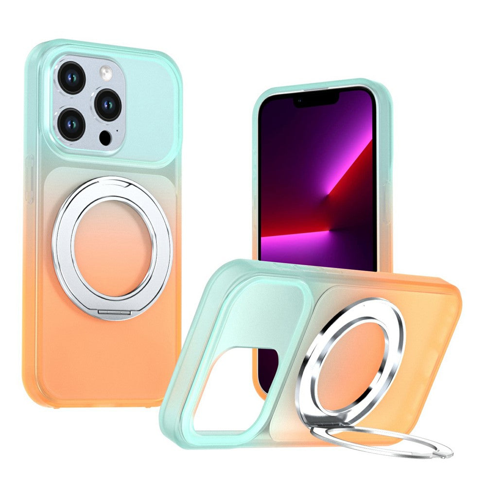 For iPhone 13 Pro Magnetic Case Rotary Kickstand Gradient Color PC + TPU Phone Cover