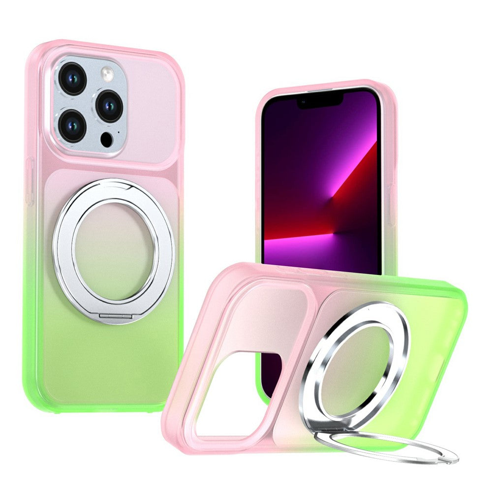 For iPhone 13 Pro Magnetic Case Rotary Kickstand Gradient Color PC + TPU Phone Cover
