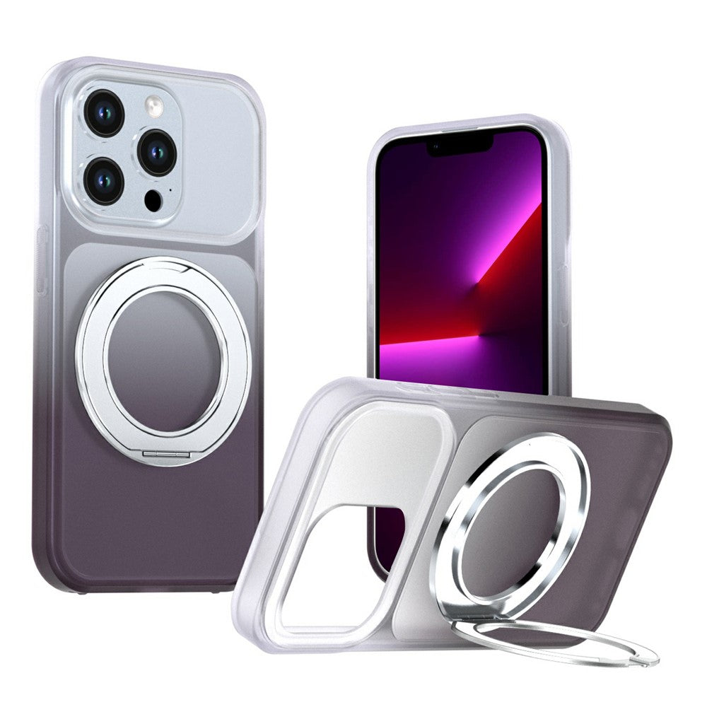 For iPhone 13 Pro Max Magnetic Case Rotary Kickstand Gradient Color PC + TPU Phone Cover
