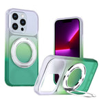 For iPhone 13 Pro Max Magnetic Case Rotary Kickstand Gradient Color PC + TPU Phone Cover