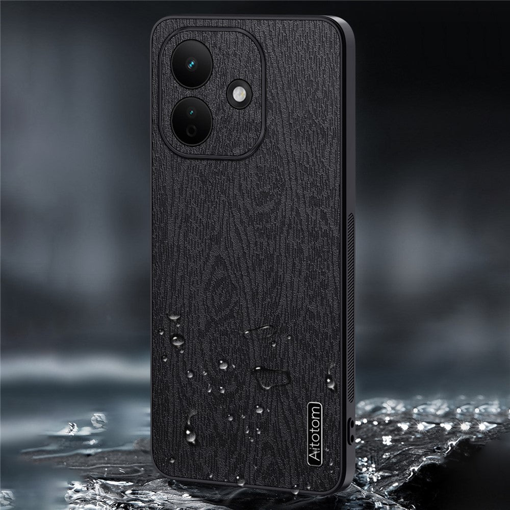 For Xiaomi Redmi Note 17 Pro 5G Case Wood Texture PU Leather Coated PC TPU Phone Cover