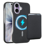 For iPhone 16 Magnetic Case with Detachable Card Holder Carbon Fiber Texture Leather + PC Phone Cover