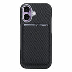 For iPhone 16 Magnetic Case with Detachable Card Holder Carbon Fiber Texture Leather + PC Phone Cover
