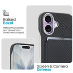 For iPhone 16 Magnetic Case with Detachable Card Holder Carbon Fiber Texture Leather + PC Phone Cover
