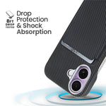 For iPhone 16 Magnetic Case with Detachable Card Holder Carbon Fiber Texture Leather + PC Phone Cover