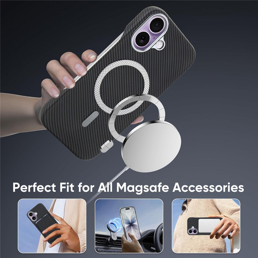 For iPhone 16 Magnetic Case with Detachable Card Holder Carbon Fiber Texture Leather + PC Phone Cover