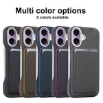For iPhone 16 Magnetic Case with Detachable Card Holder Carbon Fiber Texture Leather + PC Phone Cover