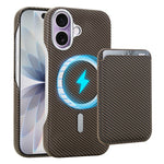 For iPhone 16 Magnetic Case with Detachable Card Holder Carbon Fiber Texture Leather + PC Phone Cover
