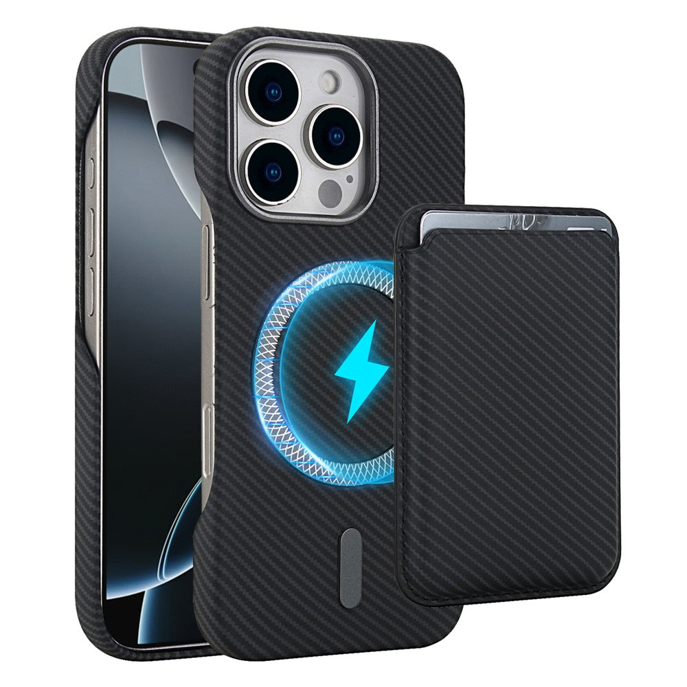 Til iPhone 16 Pro Magnetisk Cover med Aftagelig Kortholder Kulfibertekstur Læder + PC Telefoncover