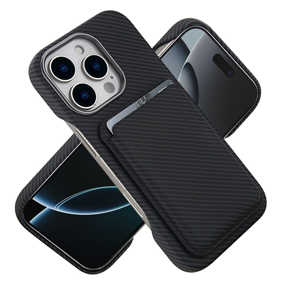 Til iPhone 16 Pro Magnetisk Cover med Aftagelig Kortholder Kulfibertekstur Læder + PC Telefoncover