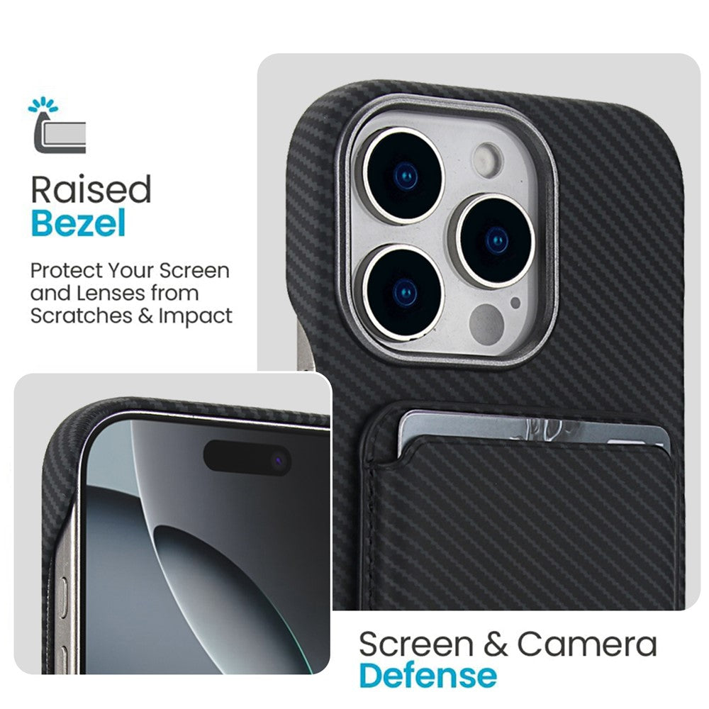Til iPhone 16 Pro Magnetisk Cover med Aftagelig Kortholder Kulfibertekstur Læder + PC Telefoncover