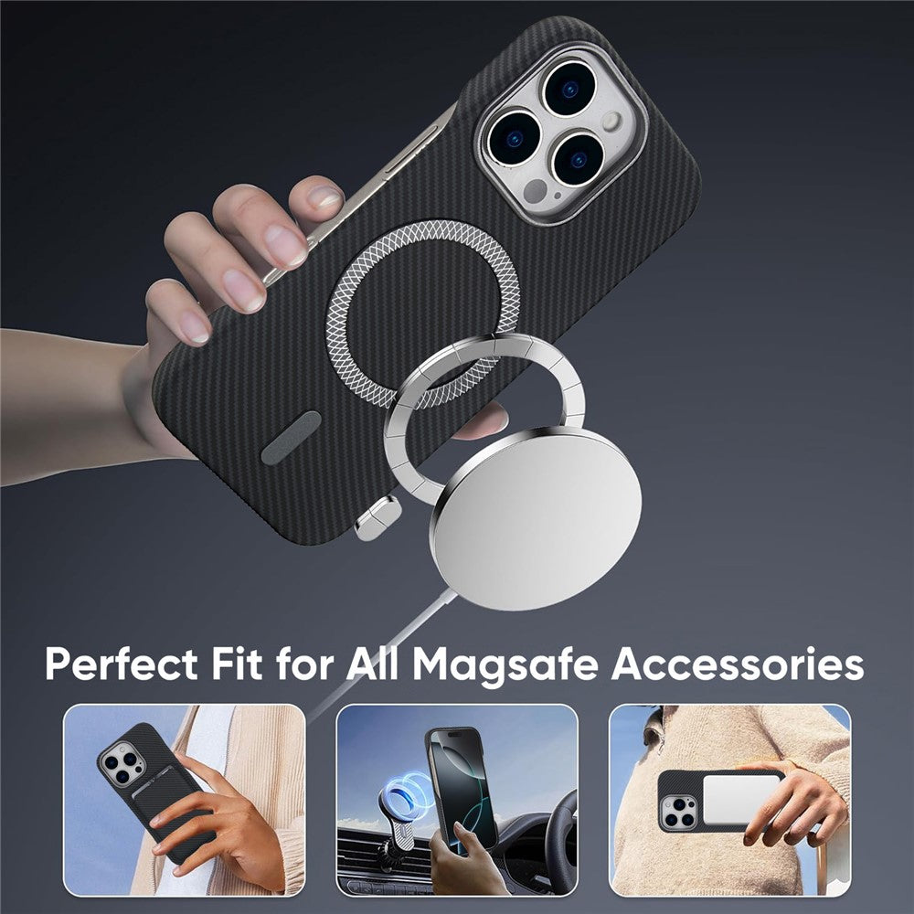 Til iPhone 16 Pro Magnetisk Cover med Aftagelig Kortholder Kulfibertekstur Læder + PC Telefoncover