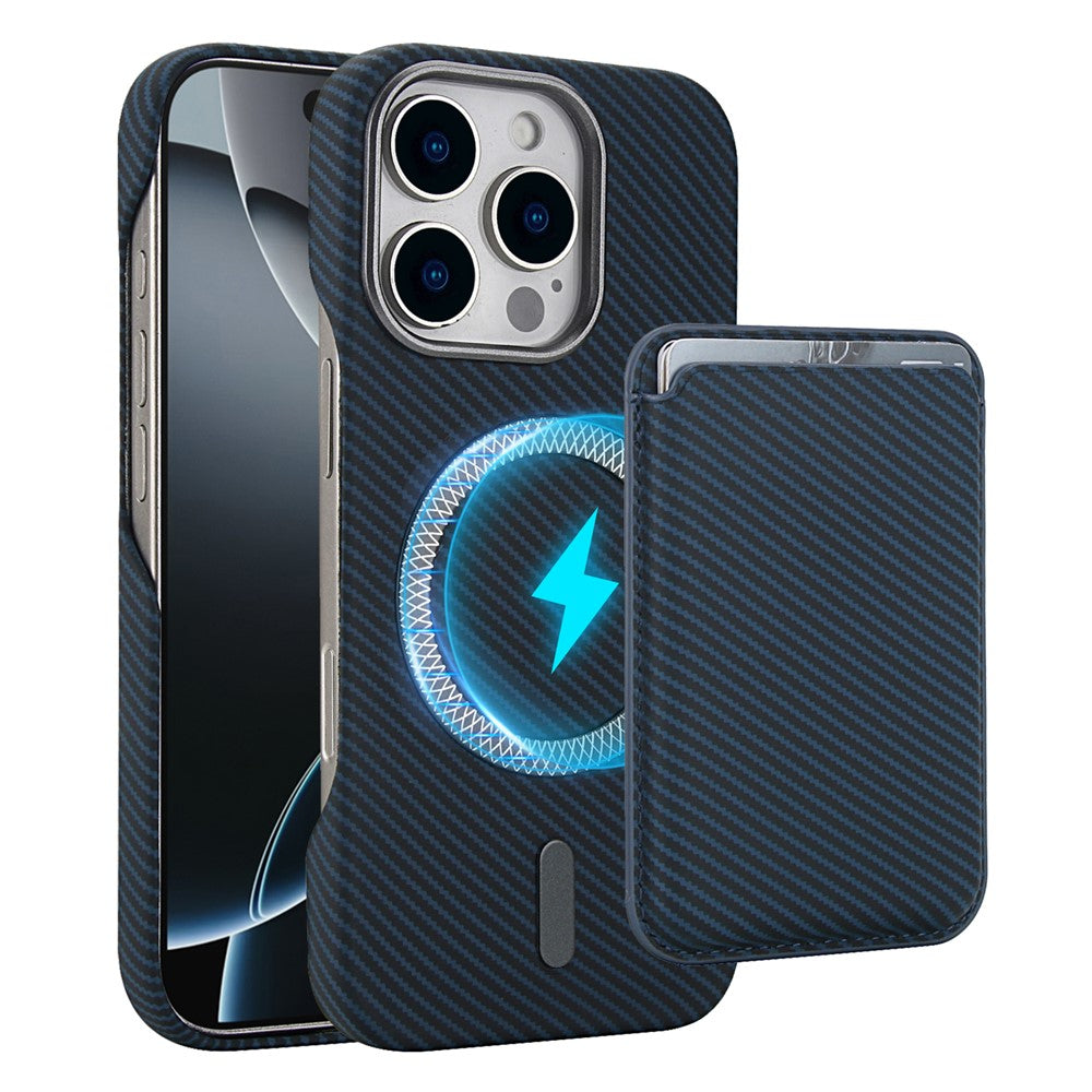 Til iPhone 16 Pro Magnetisk Cover med Aftagelig Kortholder Kulfibertekstur Læder + PC Telefoncover