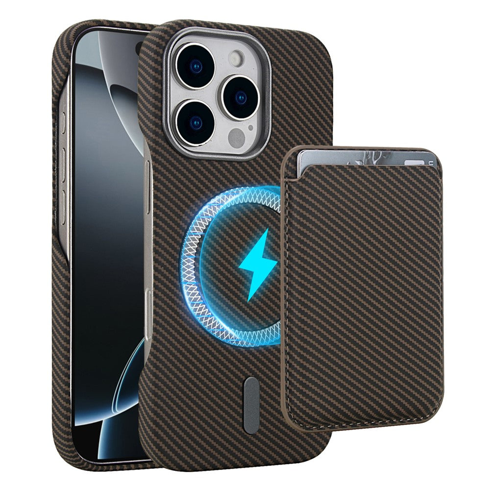 Til iPhone 16 Pro Magnetisk Cover med Aftagelig Kortholder Kulfibertekstur Læder + PC Telefoncover