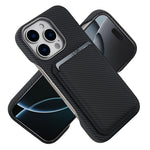 For iPhone 16 Pro Max Magnetic Case with Detachable Card Holder Carbon Fiber Texture Leather + PC Phone Cover