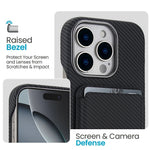 For iPhone 16 Pro Max Magnetic Case with Detachable Card Holder Carbon Fiber Texture Leather + PC Phone Cover