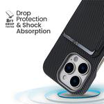 For iPhone 16 Pro Max Magnetic Case with Detachable Card Holder Carbon Fiber Texture Leather + PC Phone Cover