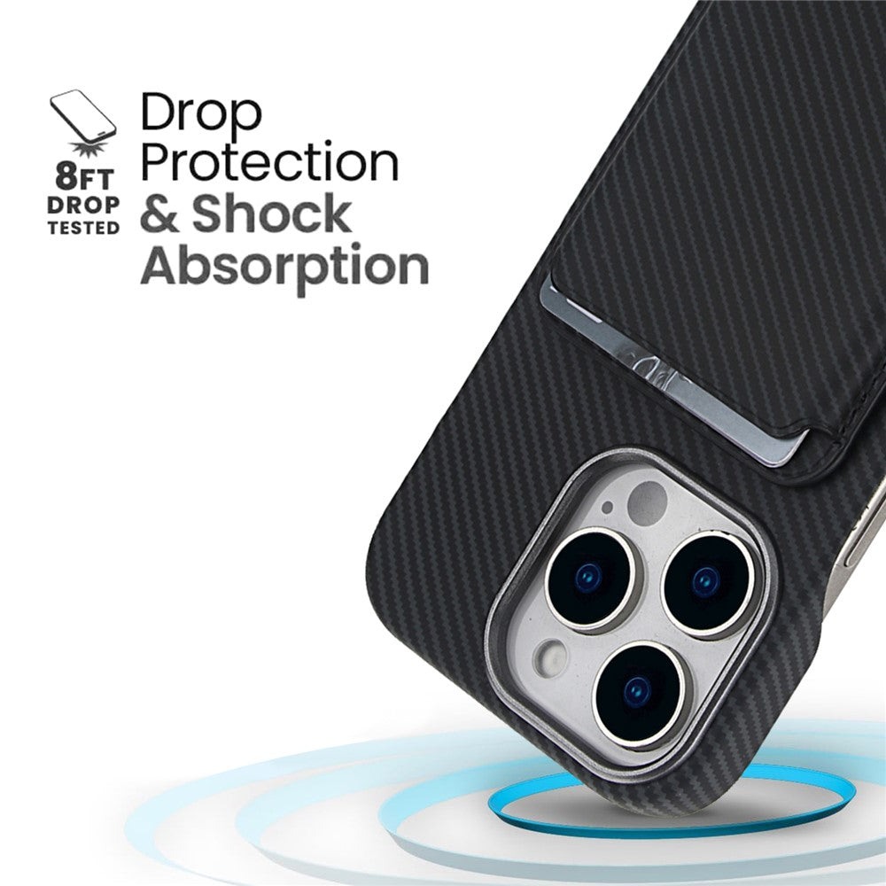 For iPhone 16 Pro Max Magnetic Case with Detachable Card Holder Carbon Fiber Texture Leather + PC Phone Cover