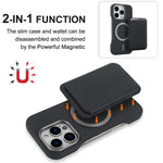 For iPhone 16 Pro Max Magnetic Case with Detachable Card Holder Carbon Fiber Texture Leather + PC Phone Cover