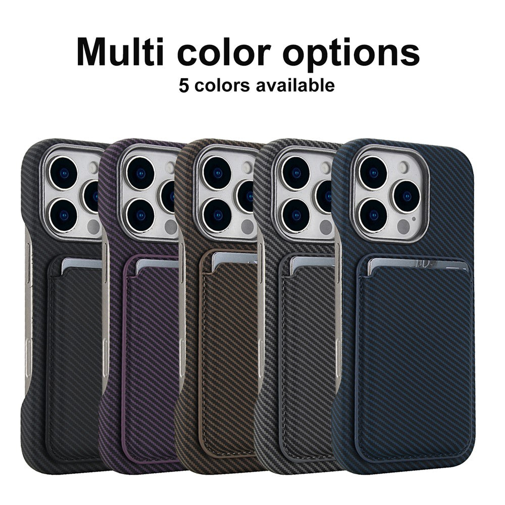 For iPhone 16 Pro Max Magnetic Case with Detachable Card Holder Carbon Fiber Texture Leather + PC Phone Cover