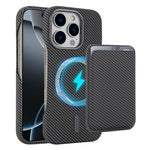 For iPhone 16 Pro Max Magnetic Case with Detachable Card Holder Carbon Fiber Texture Leather + PC Phone Cover