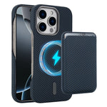 For iPhone 16 Pro Max Magnetic Case with Detachable Card Holder Carbon Fiber Texture Leather + PC Phone Cover