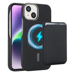For iPhone 15 Magnetic Case with Detachable Card Holder Carbon Fiber Texture Leather + PC Phone Cover