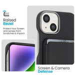 For iPhone 15 Magnetic Case with Detachable Card Holder Carbon Fiber Texture Leather + PC Phone Cover