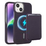 For iPhone 15 Magnetic Case with Detachable Card Holder Carbon Fiber Texture Leather + PC Phone Cover