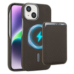 For iPhone 15 Magnetic Case with Detachable Card Holder Carbon Fiber Texture Leather + PC Phone Cover