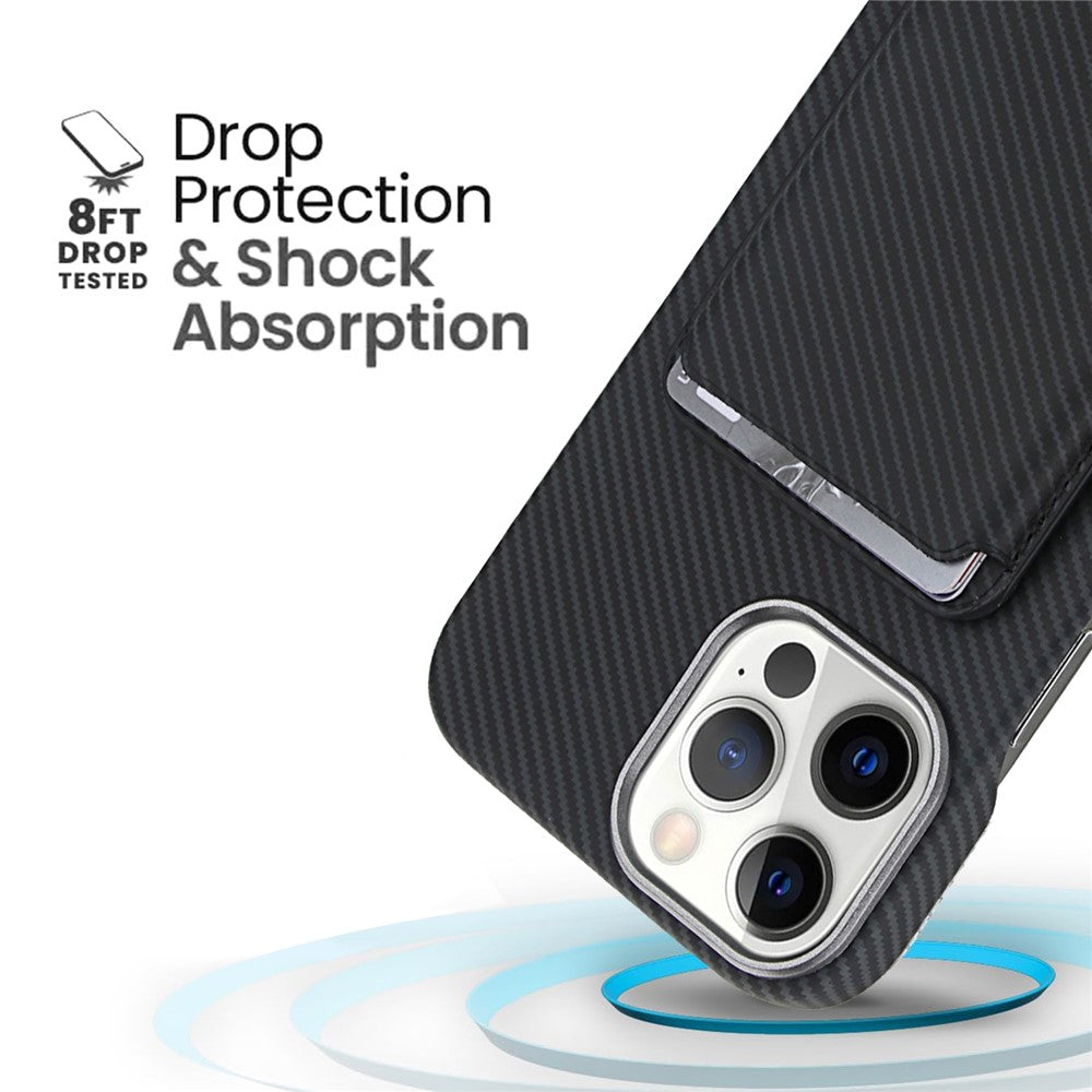 For iPhone 15 Pro Magnetic Case with Detachable Card Holder Carbon Fiber Texture Leather + PC Phone Cover