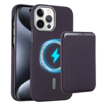 For iPhone 15 Pro Magnetic Case with Detachable Card Holder Carbon Fiber Texture Leather + PC Phone Cover