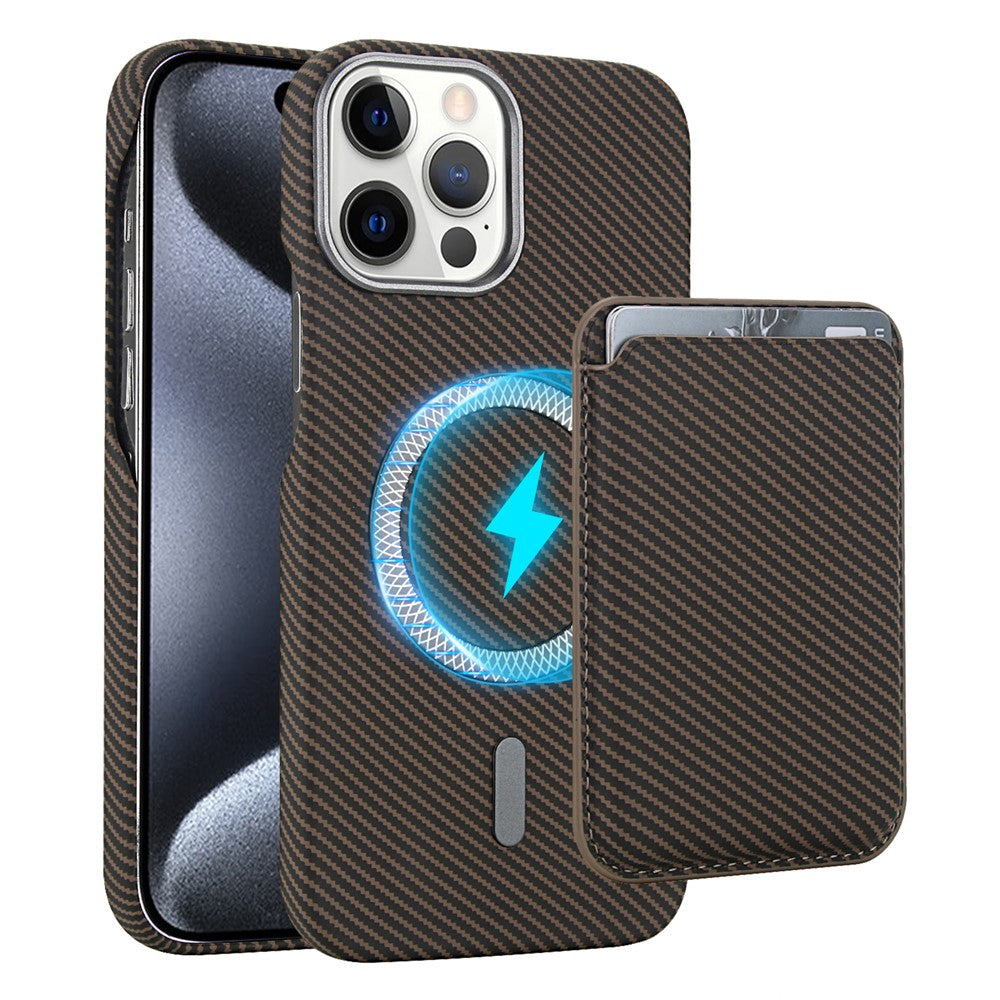 För iPhone 15 Pro Max Magnetiskt skal med avtagbar korthållare Kolfibertextur Läder + PC Telefonfodral
