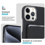 Til iPhone 14 Pro Magnetisk Cover med Aftagelig Kortholder Kulfibertekstur Læder + PC Telefoncover