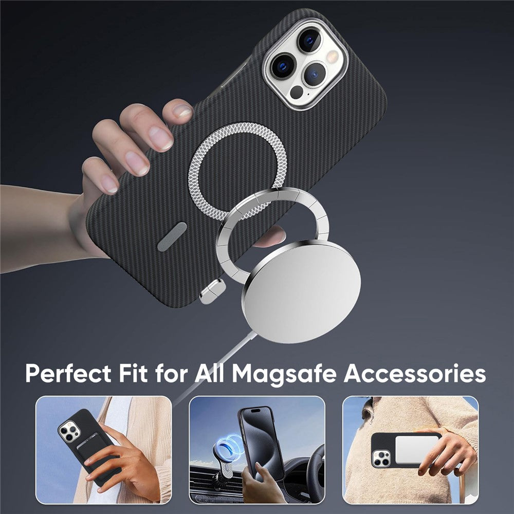 Til iPhone 14 Pro Magnetisk Cover med Aftagelig Kortholder Kulfibertekstur Læder + PC Telefoncover