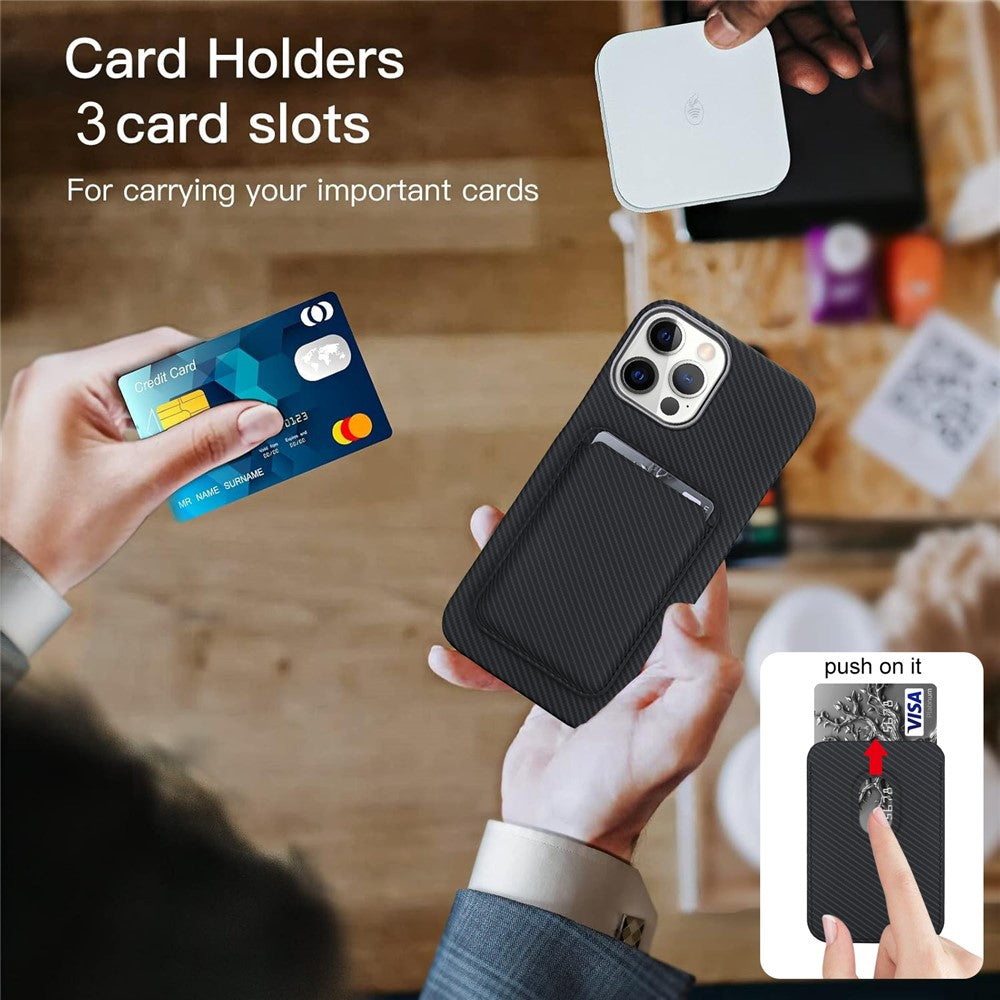 Til iPhone 14 Pro Magnetisk Cover med Aftagelig Kortholder Kulfibertekstur Læder + PC Telefoncover