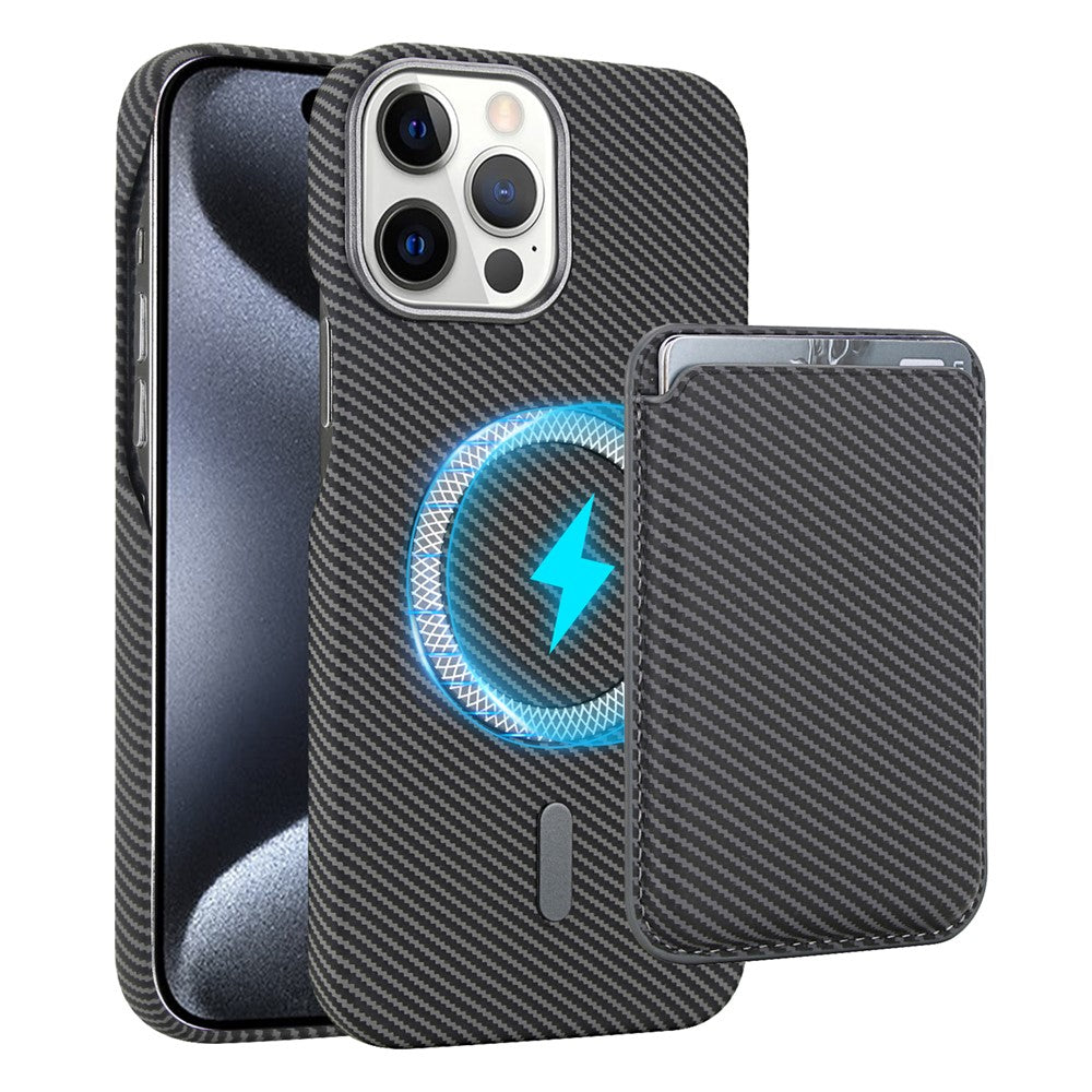 Til iPhone 14 Pro Magnetisk Cover med Aftagelig Kortholder Kulfibertekstur Læder + PC Telefoncover
