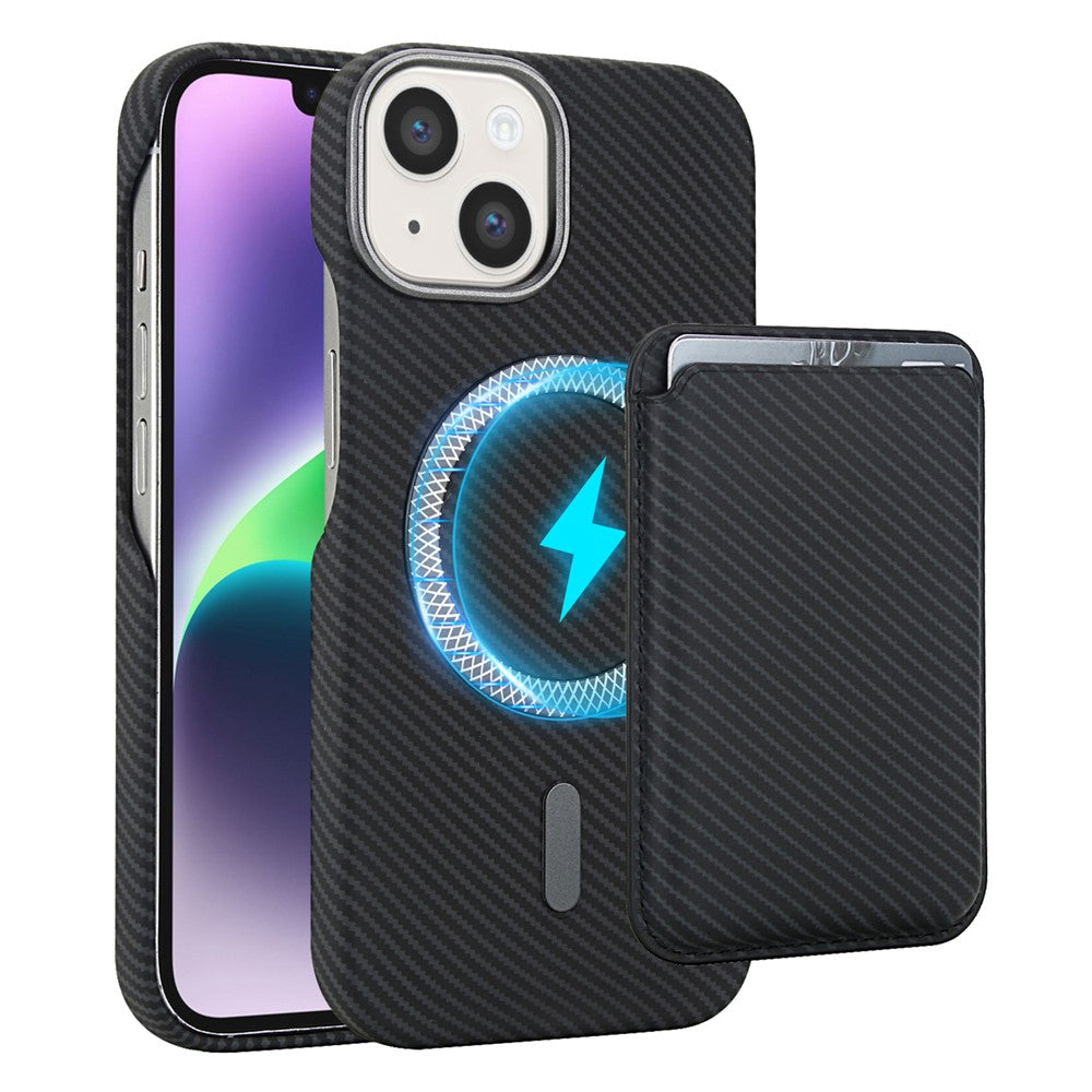 Til iPhone 14 / 13 Magnetisk Cover med Aftagelig Kortholder Kulfibertekstur Læder + PC Telefoncover
