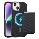 Til iPhone 14 / 13 Magnetisk Cover med Aftagelig Kortholder Kulfibertekstur Læder + PC Telefoncover