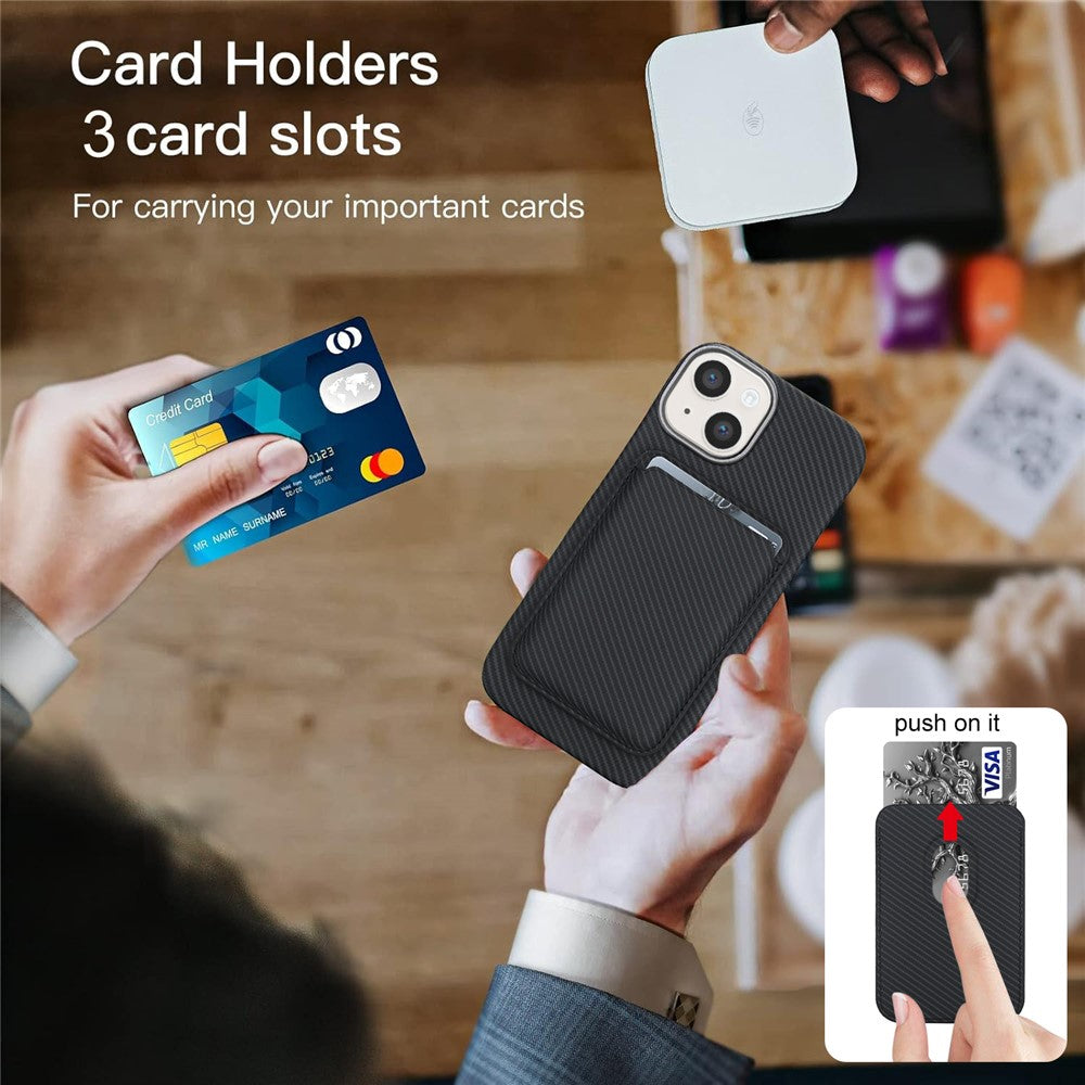 Til iPhone 14 / 13 Magnetisk Cover med Aftagelig Kortholder Kulfibertekstur Læder + PC Telefoncover