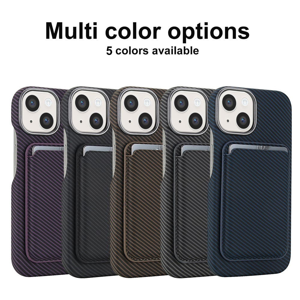 Til iPhone 14 / 13 Magnetisk Cover med Aftagelig Kortholder Kulfibertekstur Læder + PC Telefoncover