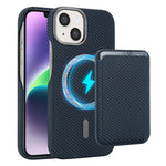 Til iPhone 14 / 13 Magnetisk Cover med Aftagelig Kortholder Kulfibertekstur Læder + PC Telefoncover