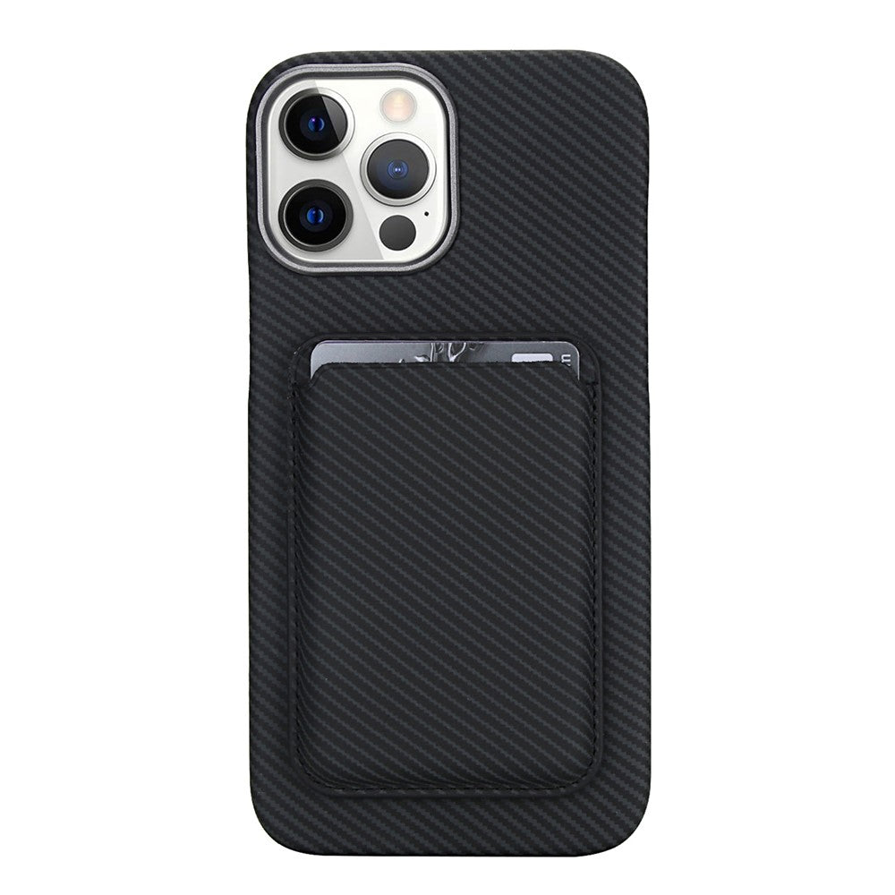 For iPhone 13 Pro Max Magnetic Case with Detachable Card Holder Carbon Fiber Leather + PC Phone Cover