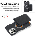 For iPhone 13 Pro Max Magnetic Case with Detachable Card Holder Carbon Fiber Leather + PC Phone Cover
