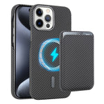 For iPhone 13 Pro Max Magnetic Case with Detachable Card Holder Carbon Fiber Leather + PC Phone Cover