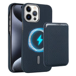 For iPhone 13 Pro Max Magnetic Case with Detachable Card Holder Carbon Fiber Leather + PC Phone Cover
